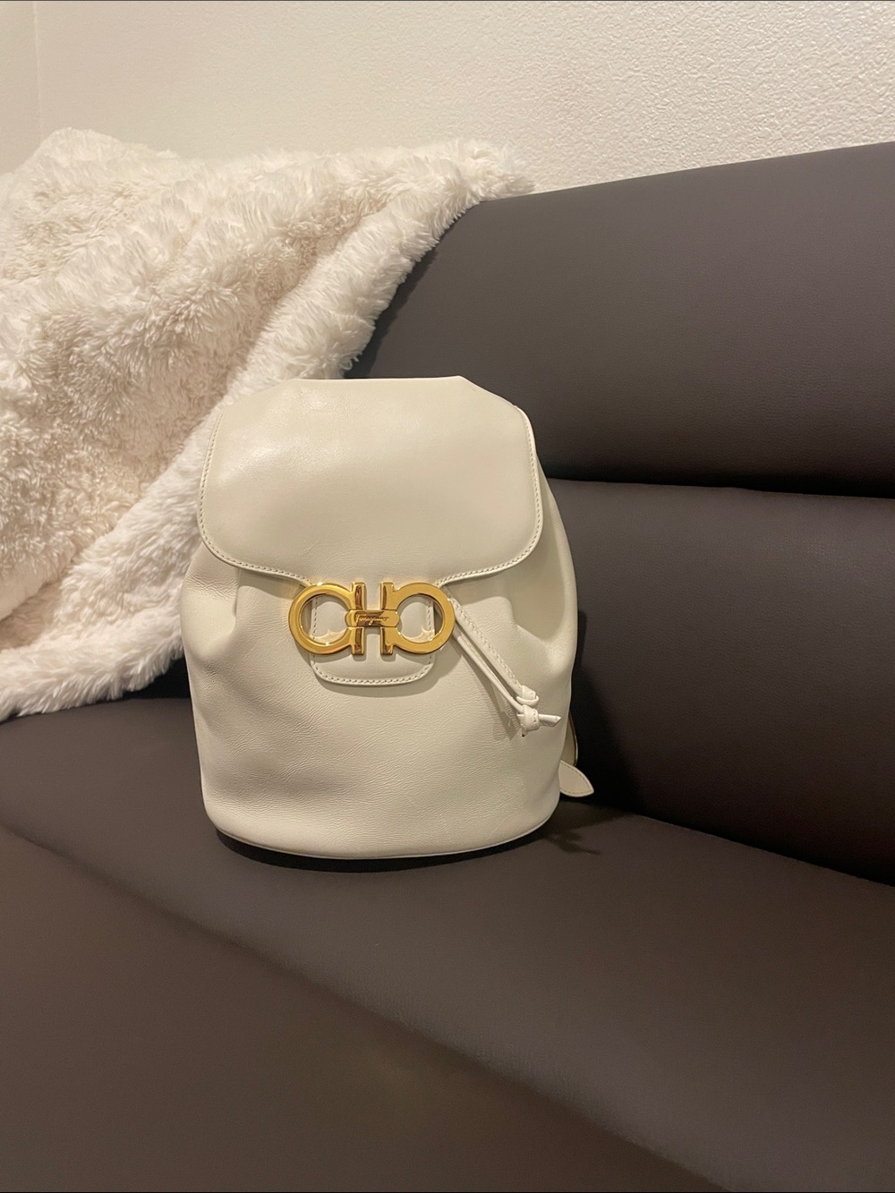 Salvatore Ferragamo Leather Backpack with Gold Gancini
